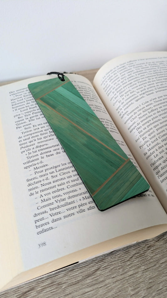 Marque-pages avec marqueterie de paille Vert clair/Gris Anthracite/Doré