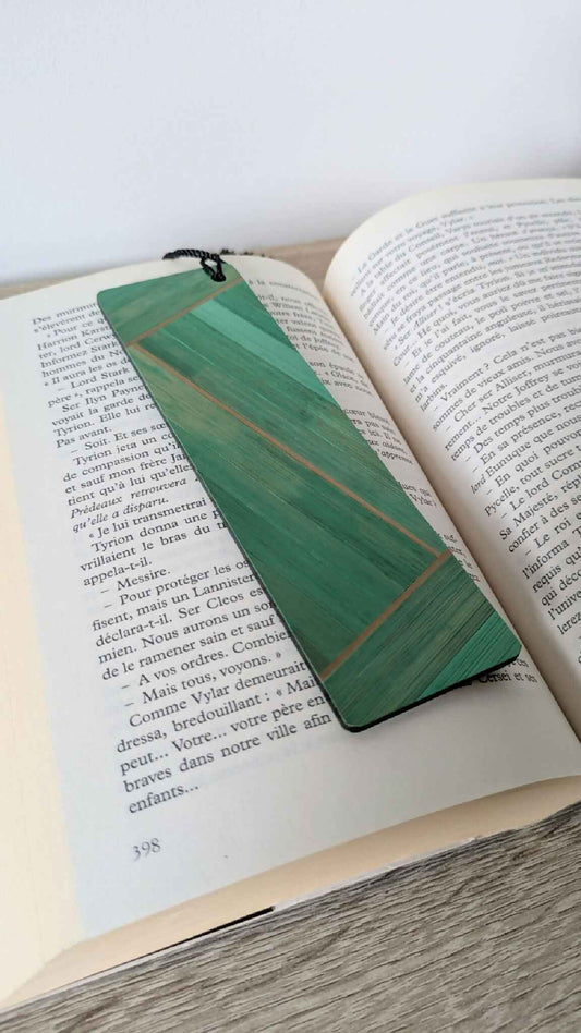 Marque-pages avec marqueterie de paille Vert clair/Gris Anthracite/Doré