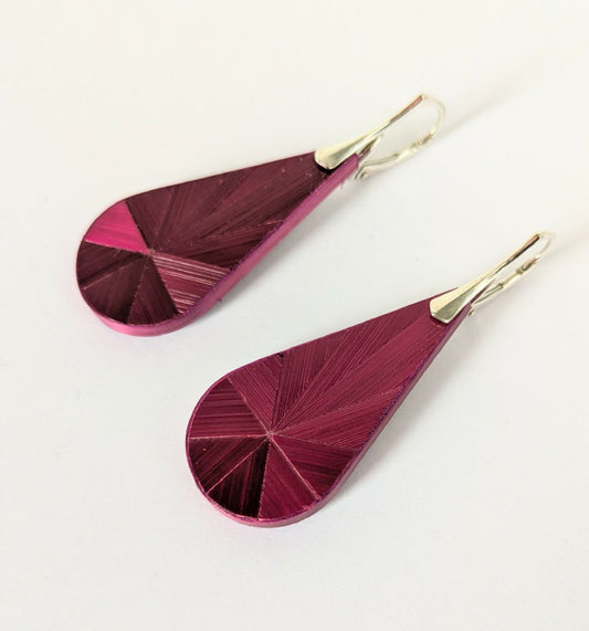 Boucles d'oreilles Gouttes avec marqueterie de paille Bordeaux - crochets argent