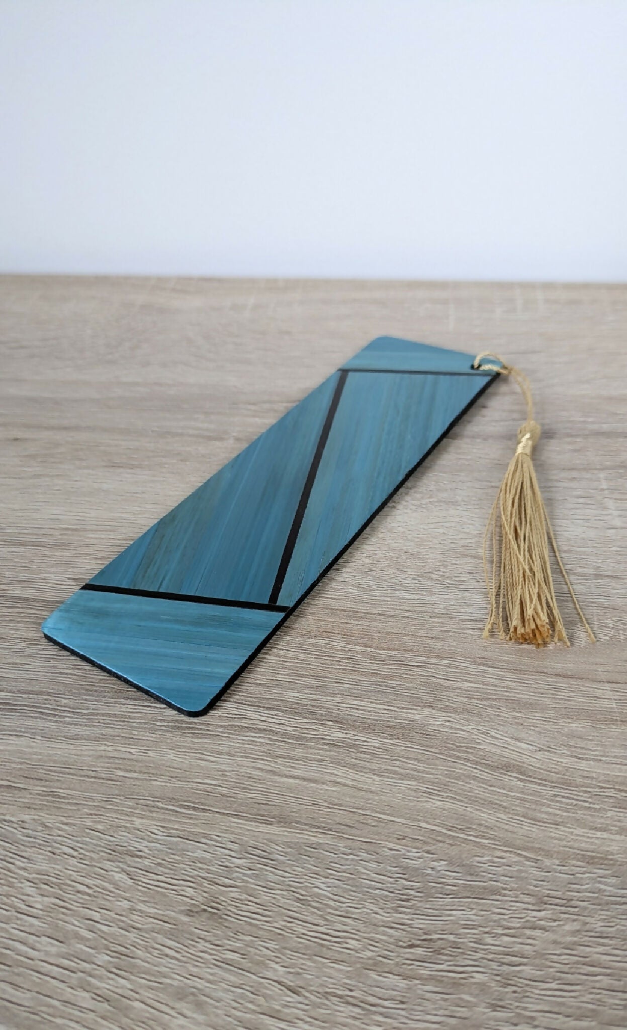 Marque-pages avec marqueterie de paille Bleu/Gris anthracite/Doré