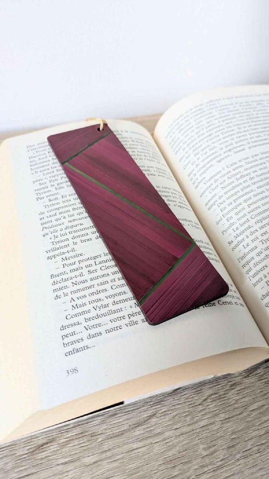 Marque-pages avec marqueterie de paille Bordeau/Vert/Beige