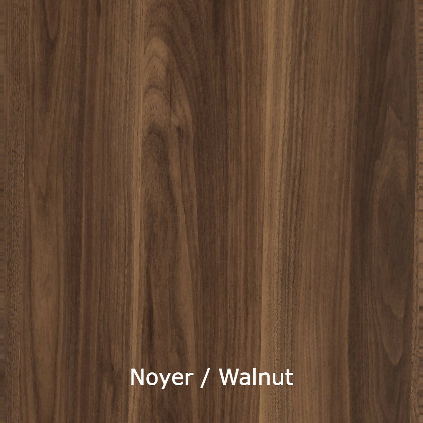 Planche de bois brun foncé au veinage visible, finition noyer