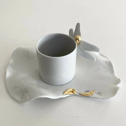 Tasse et soucoupe libellule en porcelaine