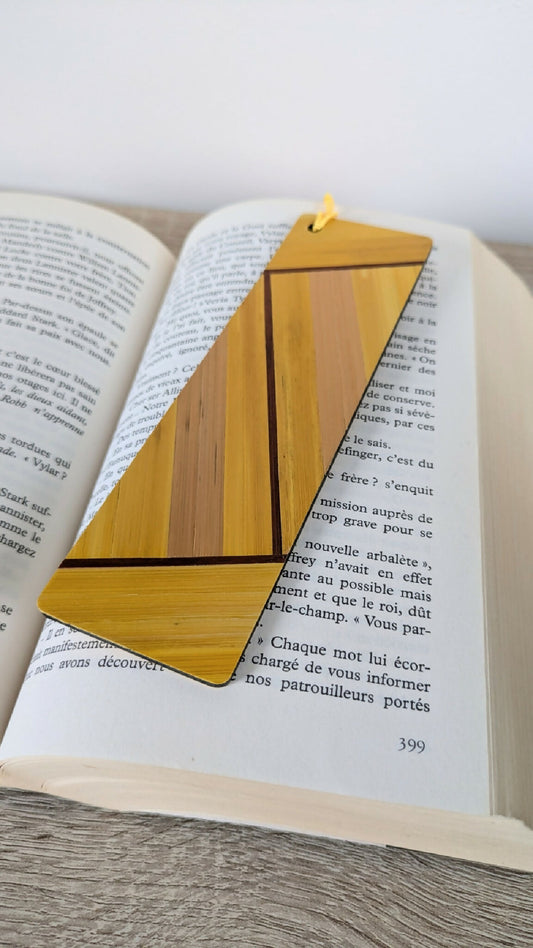 Marque-pages avec marqueterie de paille Jaune/Gris Anthracite/Cuivre