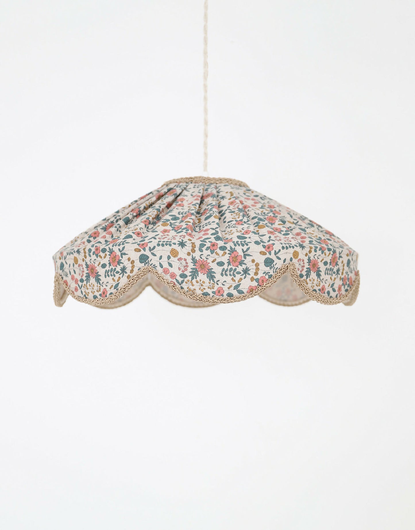 Suspension "Cosette" en Tissu Floral English Garden - Abat-jour Festonné Style Vintage Made in France