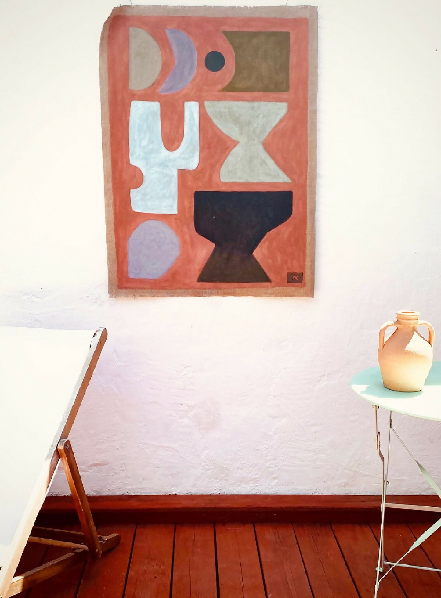 Peinture sur toile de jute, oeuvre authentique d'une artiste française