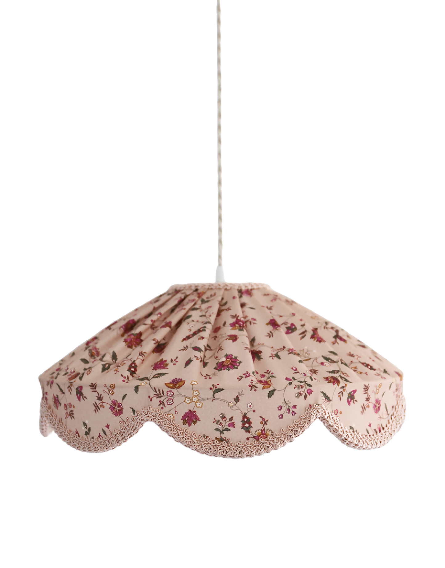 Suspension "Cosette" en Tissu Floral Jaipur Flowers - Abat-jour Festonné Style Vintage Made in France