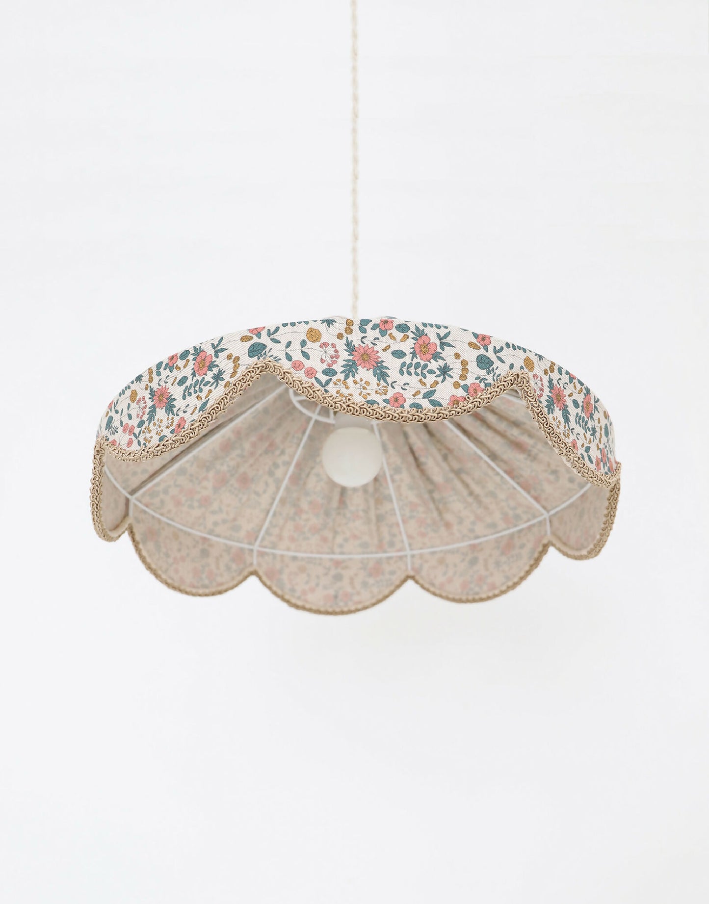Suspension "Cosette" en Tissu Floral English Garden - Abat-jour Festonné Style Vintage Made in France