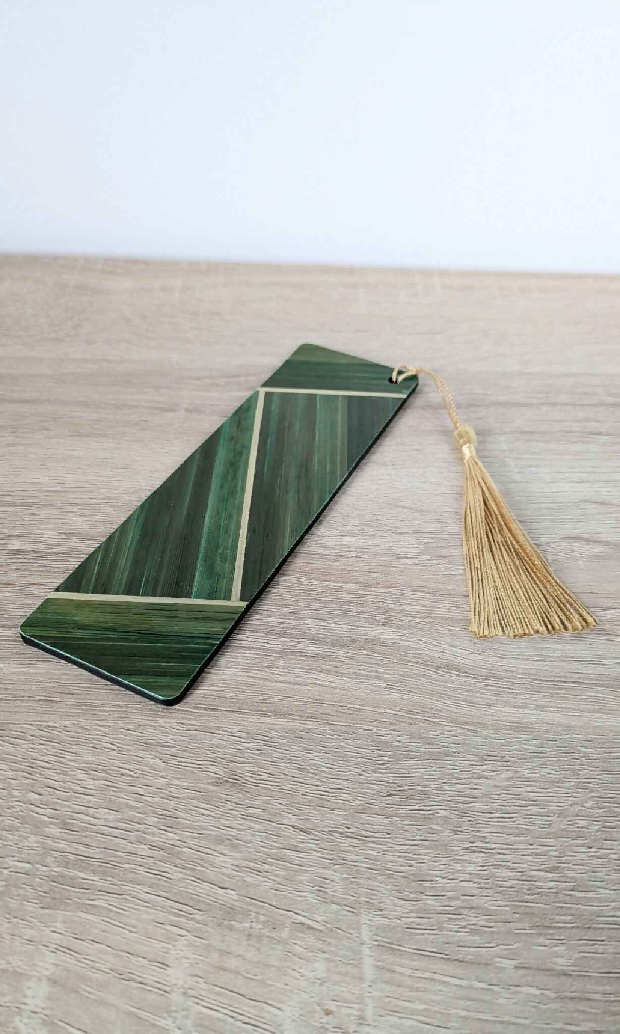 Marque-pages avec marqueterie de paille Vert/Gris Anthracite/Beige