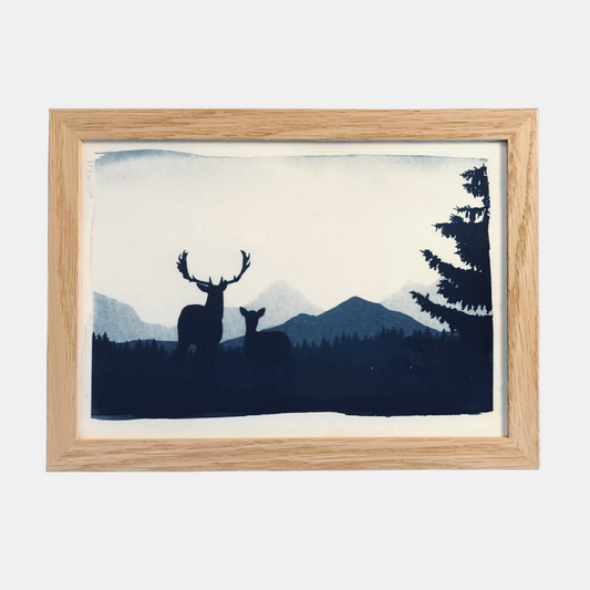 Illustration Niagara - Cyanotype cerf et montagnes