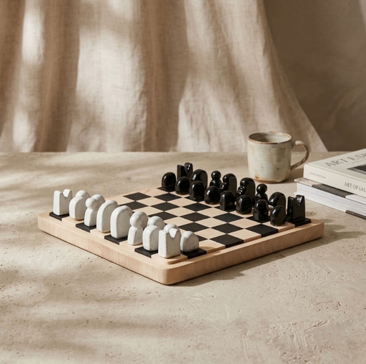 Ceramic and wood chessboard