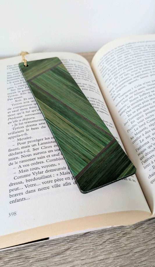 Marque-pages avec marqueterie de paille Vert/Gris Anthracite/Beige