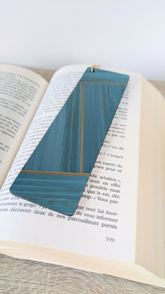 Marque-pages avec marqueterie de paille Bleu/Gris anthracite/Doré