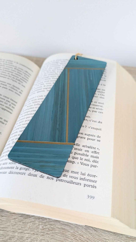 Marque-pages avec marqueterie de paille Bleu/Gris anthracite/Doré
