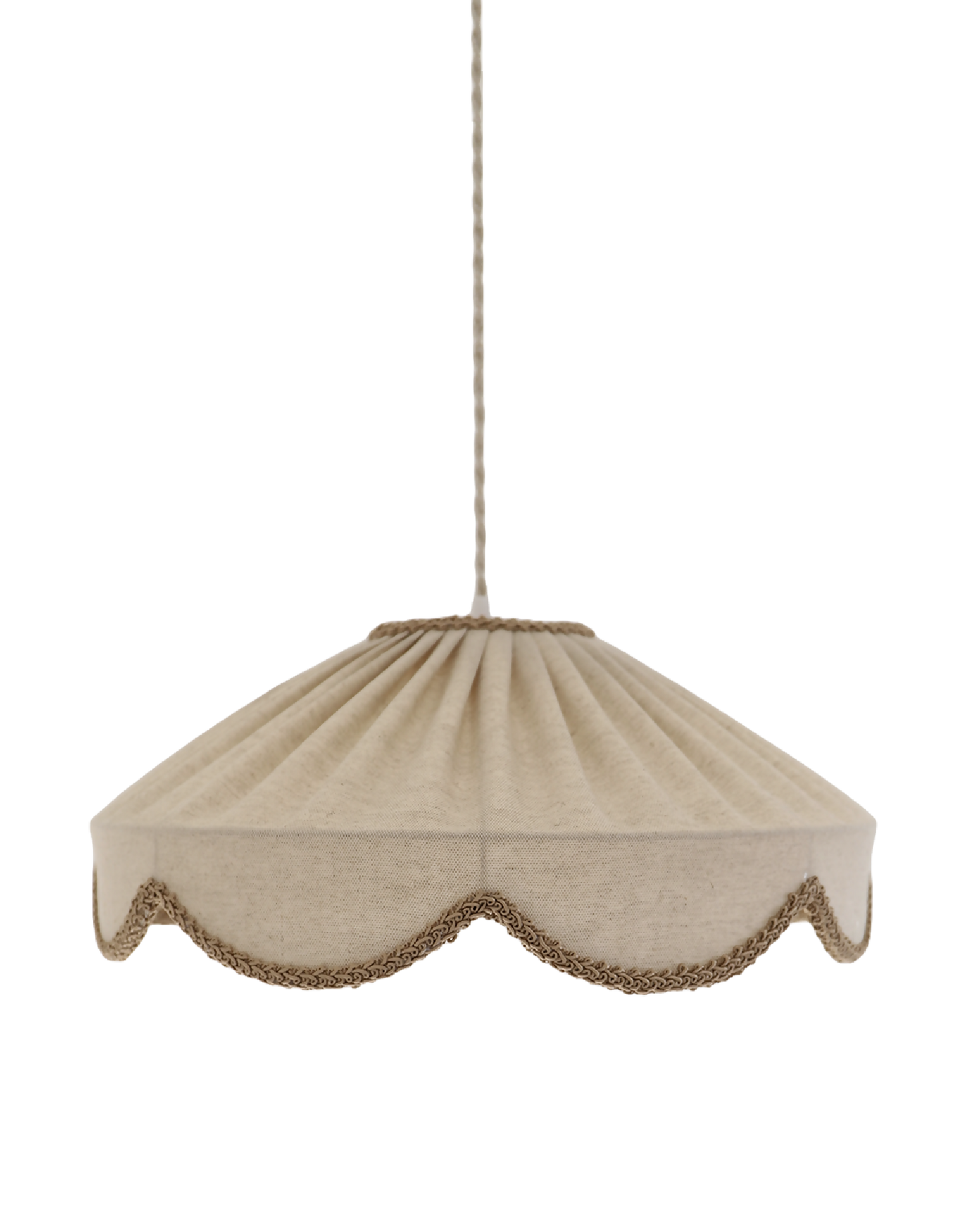 Suspension "Cosette" en Tissu Uni Beige Classic - Abat-jour Festonné Style Vintage Made in France