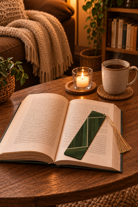 Marque-pages avec marqueterie de paille Vert/Gris Anthracite/Beige