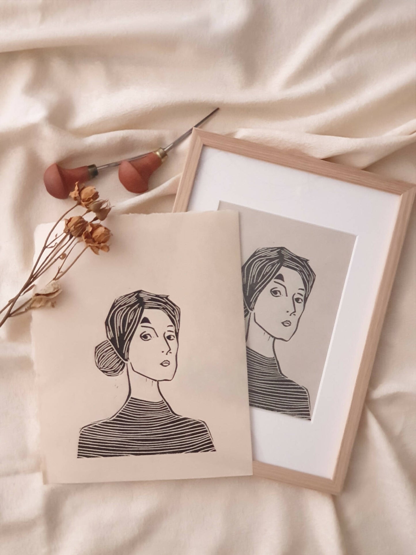 linogravure incomplete fait main par artiste francaise
