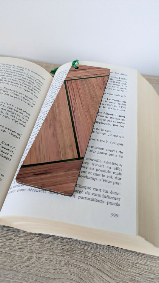 Marque-pages avec marqueterie de paille Cuivre/Gris Anthracite/Vert