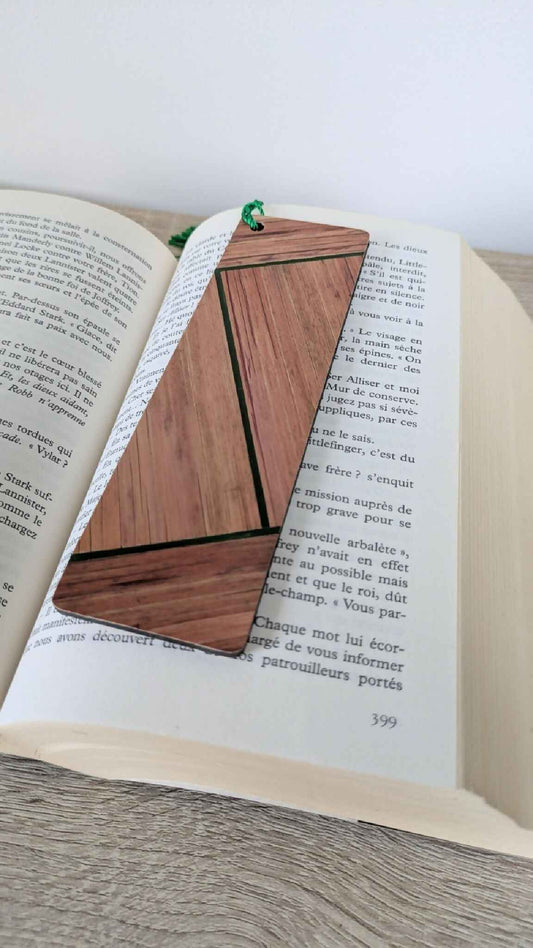 Marque-pages avec marqueterie de paille Cuivre/Gris Anthracite/Vert