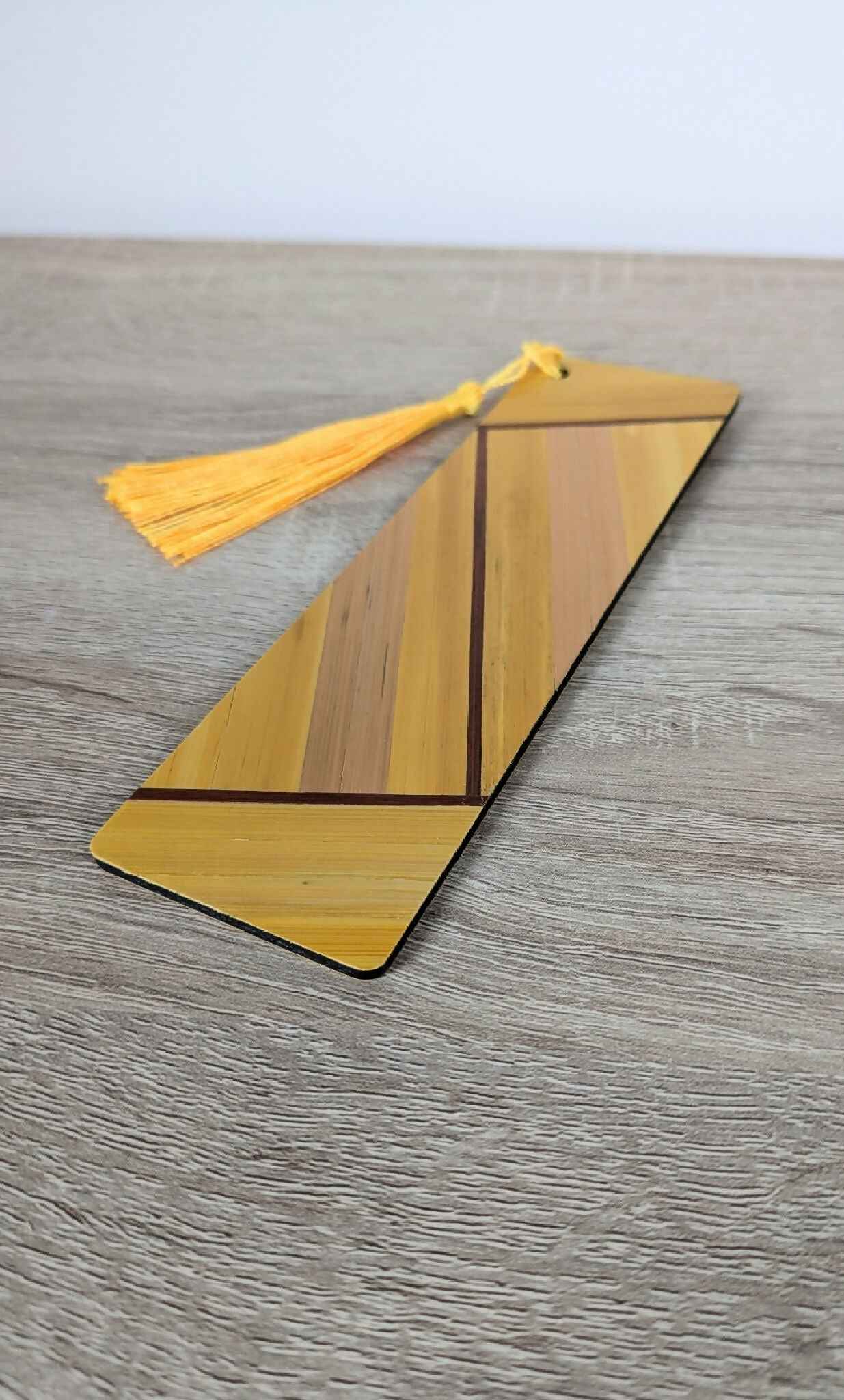 Marque-pages avec marqueterie de paille Jaune/Gris Anthracite/Cuivre