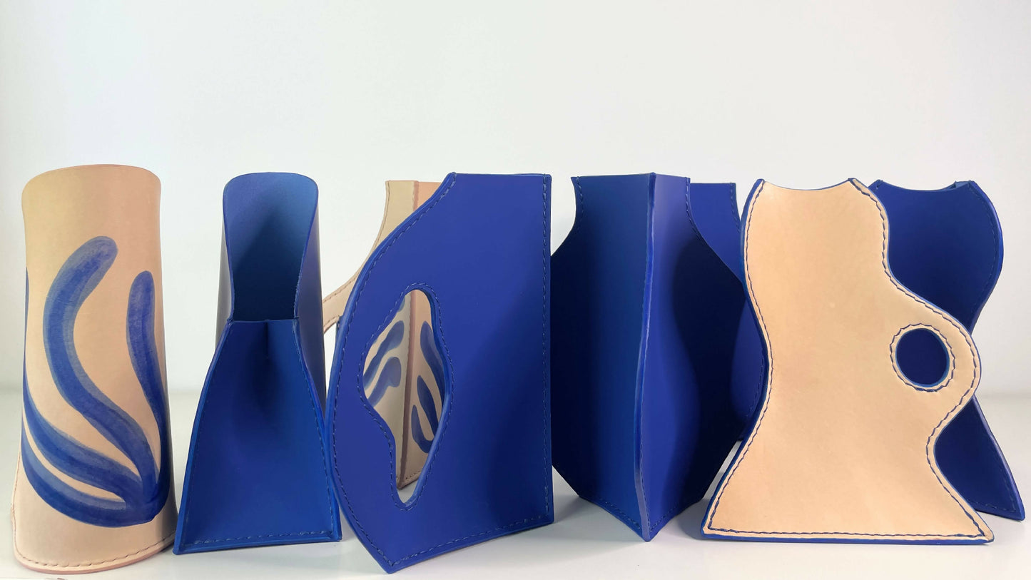 vase en cuir fait-main artisanat français, tannage végétal