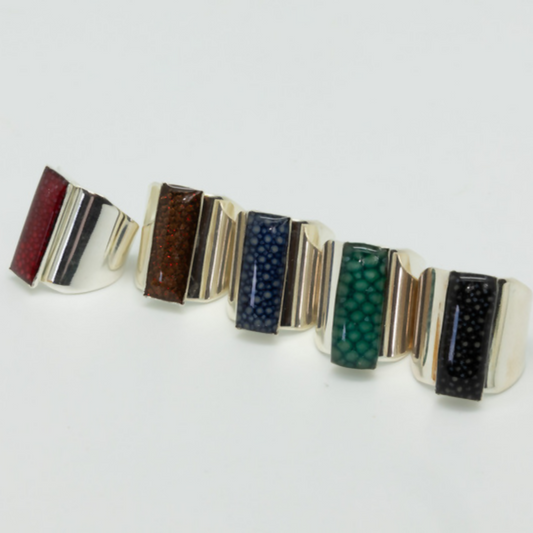 Bague Silver Queen - Cuir de galuchat