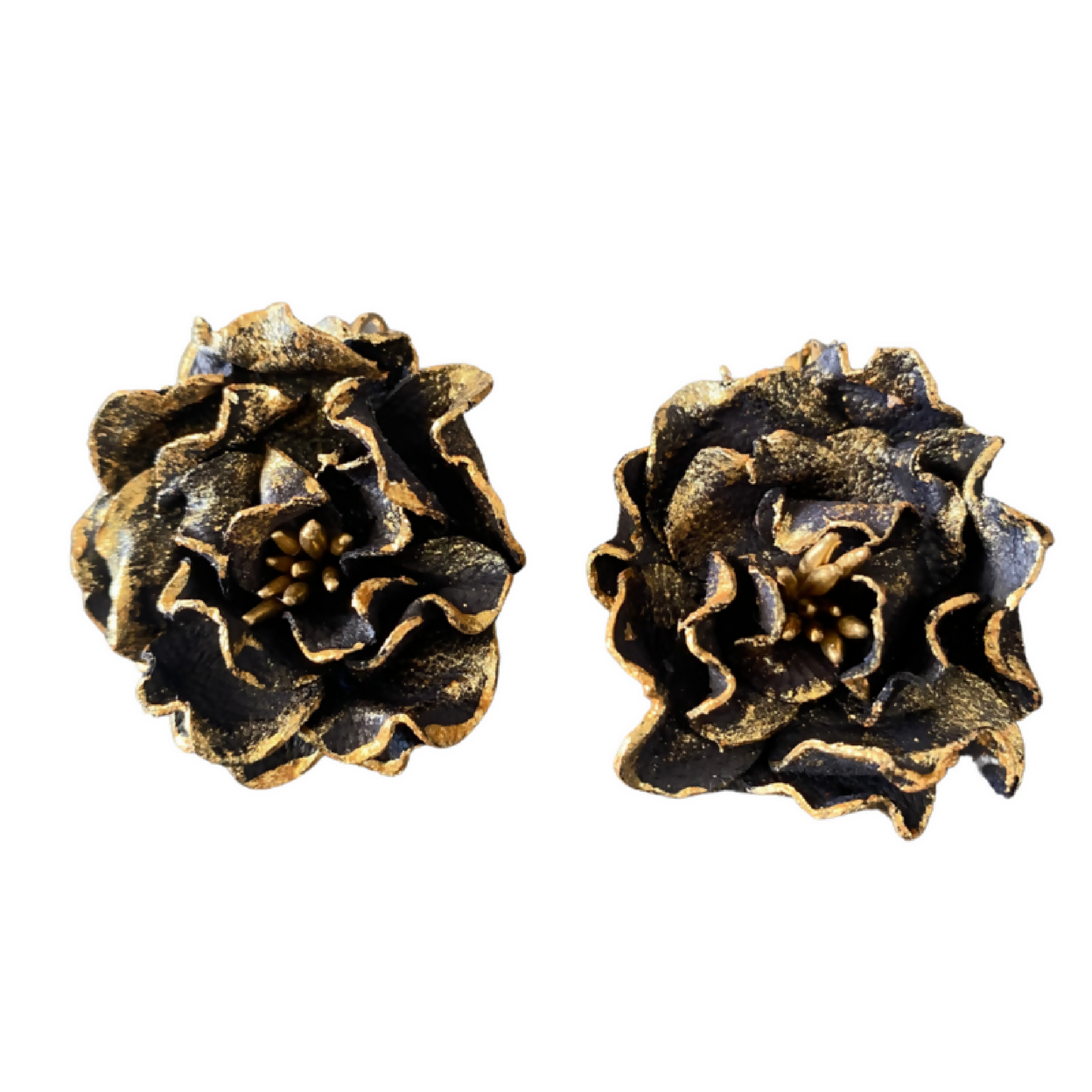 Boucles d'oreilles dormeuses Gold Teacup Roses en cuir