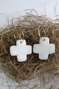 Créoles « Croix Étoilées » Boucles d'Oreilles en Porcelaine Blanche Émaillée