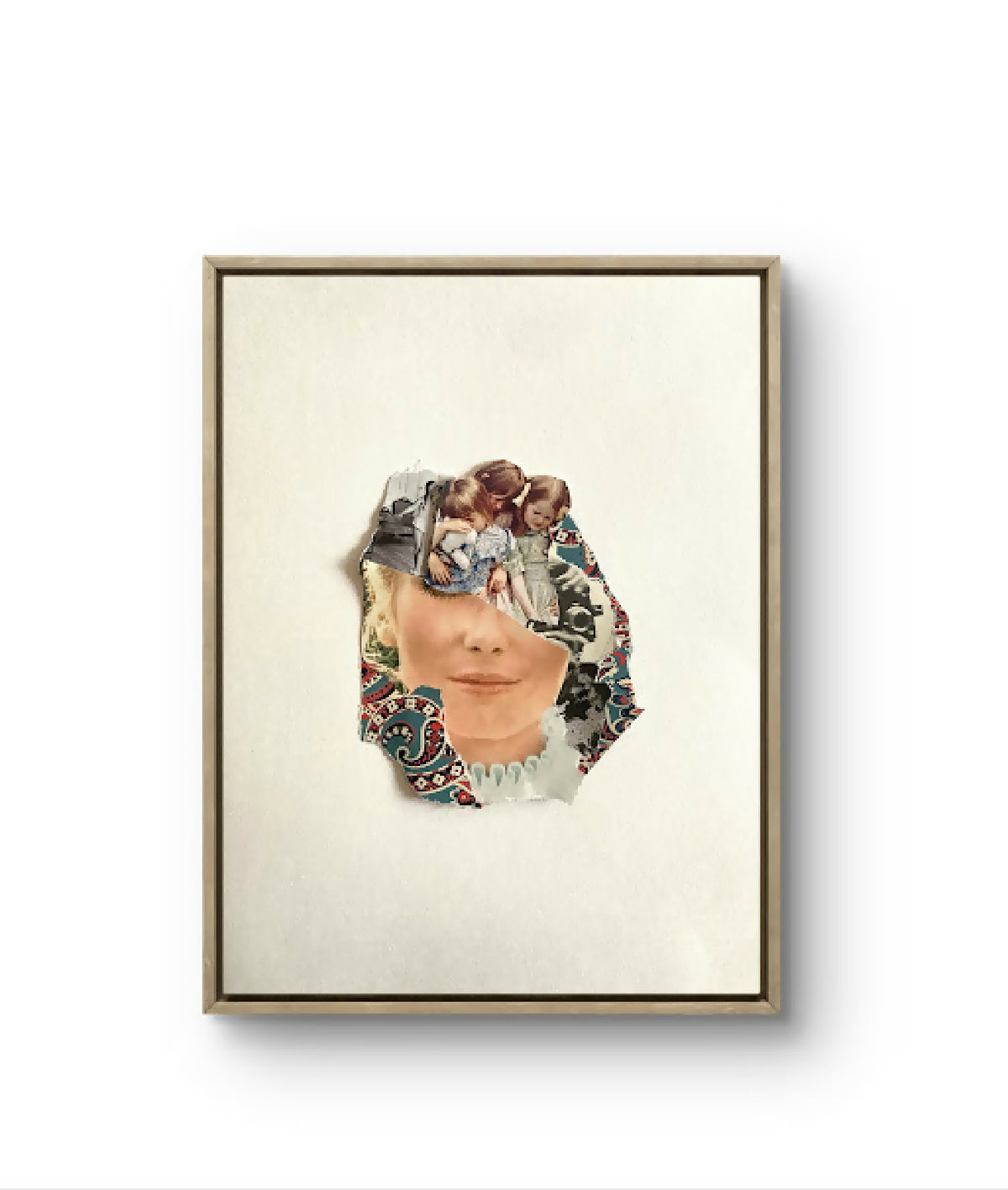 Tableau portrait encadré en bois, visage en collage de photos d’enfants