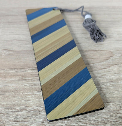 Marque-pages avec marqueterie de paille Bleue beige doré et orange gris cuivre