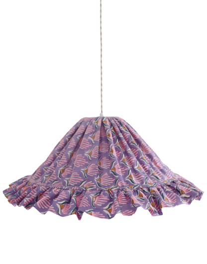 Suspension conique Emilia « Purple Shell Flowers », luminaire artisanal