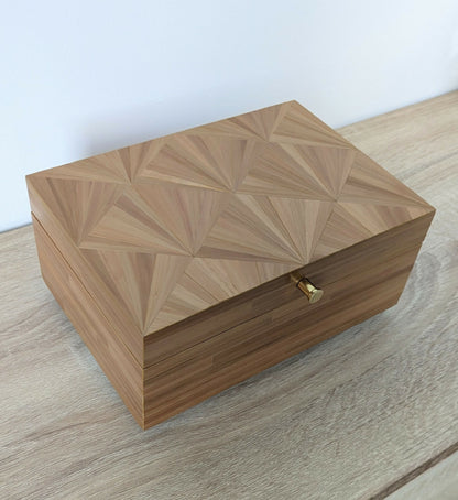 Coffret avec Marqueterie de Paille - Motif éventail Art Déco Doré