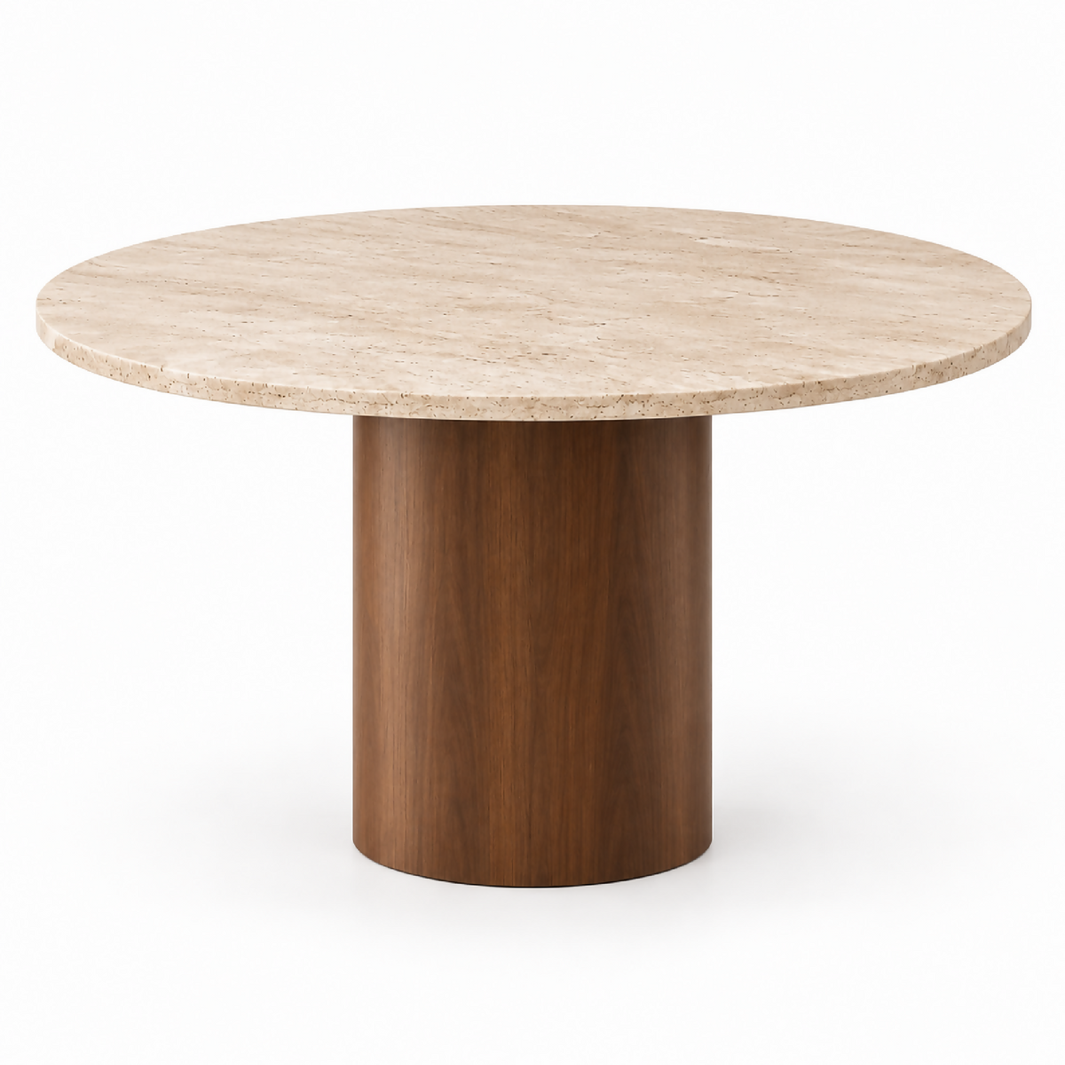 Table en travertin et pied en bois de hêtre