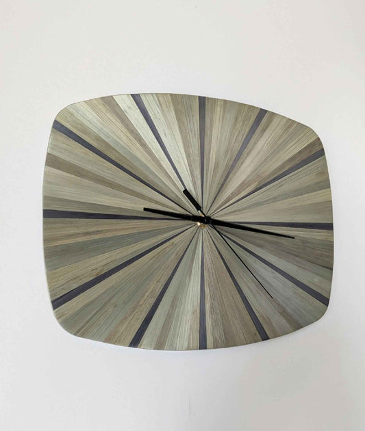 Horloge murale forme Vintage avec Marqueterie de paille Kaki et Gris Anthracite
