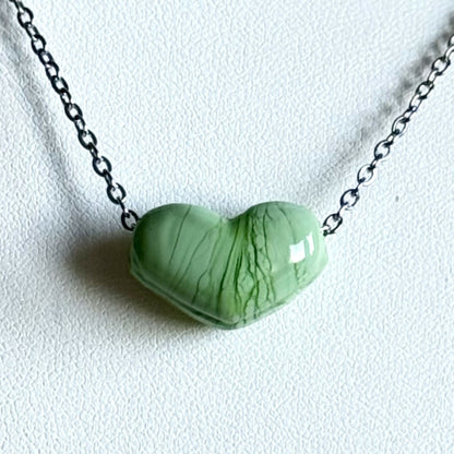 Collier - Coeur Sauge - Perle en verre de Murano