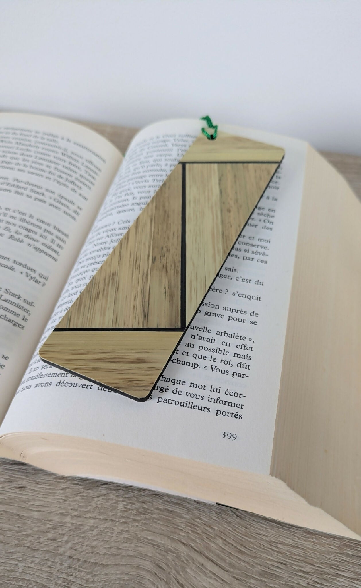 Marque-pages avec marqueterie de paille Beige/Vert/Gris anthracite