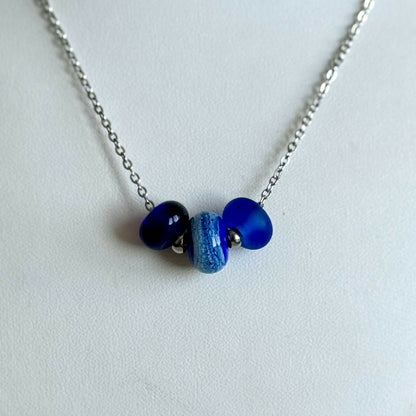Necklace - Ivory Blue Trio - Murano Glass Beads