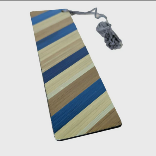 Marque-pages avec marqueterie de paille Bleue beige doré et orange gris cuivre