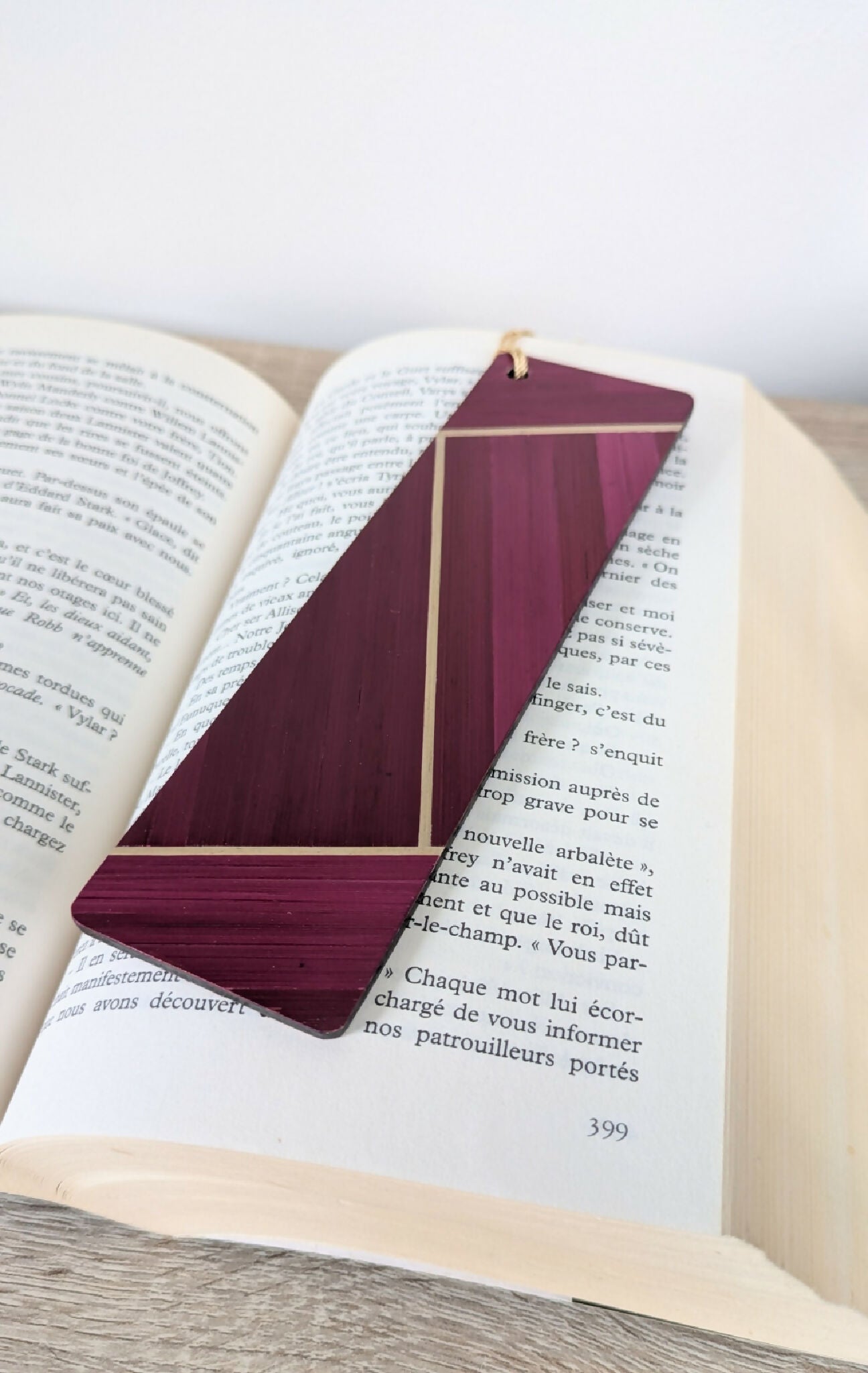 Marque-pages avec marqueterie de paille Bordeau/Vert/Beige