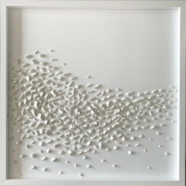 Tableau carré en relief «écume» blanc, dans un cadre fin