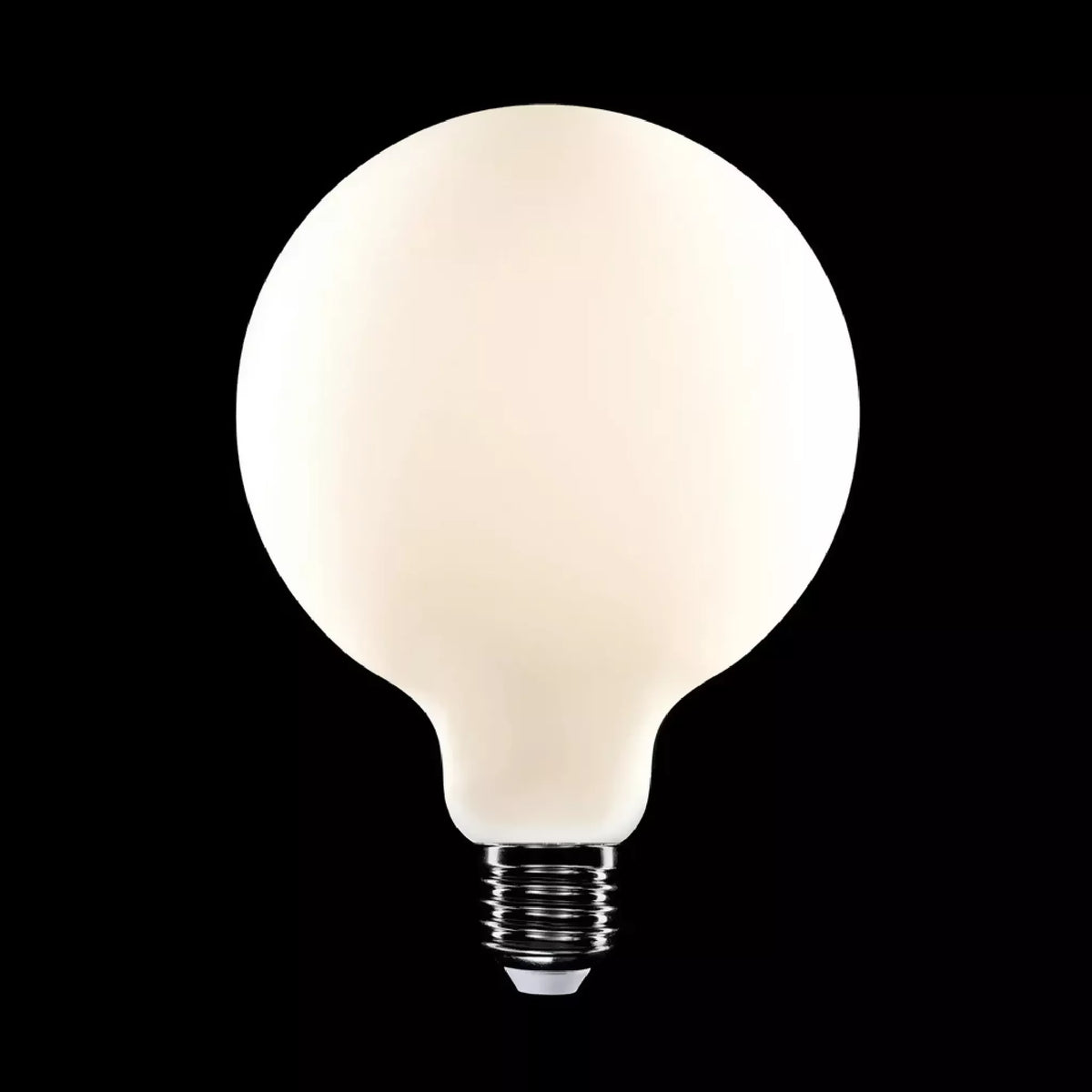 Ampoule LED G125 effet porcelaine, globe rond blanc opalin et culot fileté