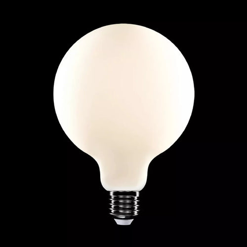 Ampoule LED G125 effet porcelaine, globe rond blanc opalin et culot fileté
