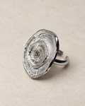 Bague cocktail en argent massif, Motif rondelle de bois