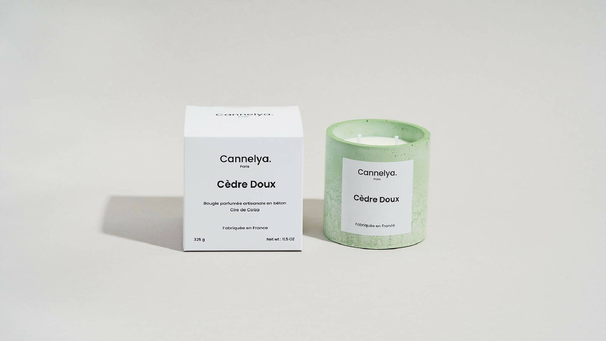 Bougie Cèdre Doux en cire verte avec boîte de présentation Canelya Paris