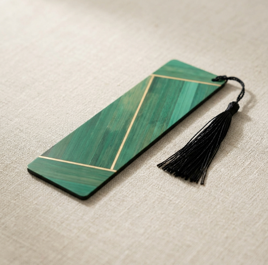 Marque-pages avec marqueterie de paille Vert clair/Gris Anthracite/Doré
