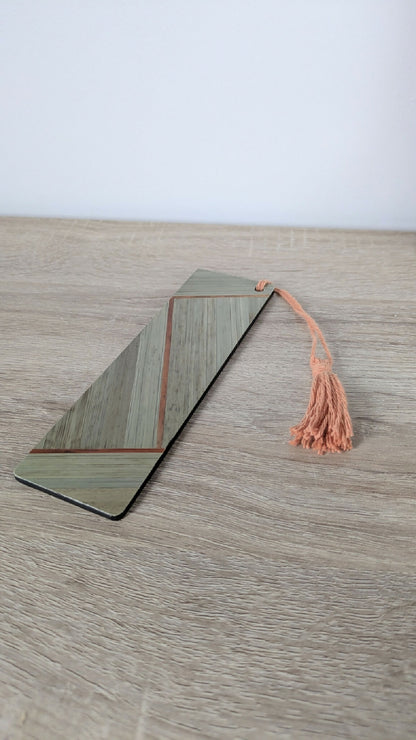 Marque-pages avec marqueterie de paille Kaki/Beige/Cuivre