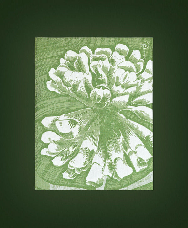 Torchon imprimé en coton vert et blanc, motif floral large