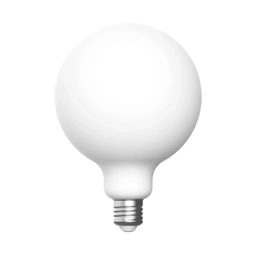 Ampoule LED G125 effet porcelaine, globe blanc opalin et culot à vis