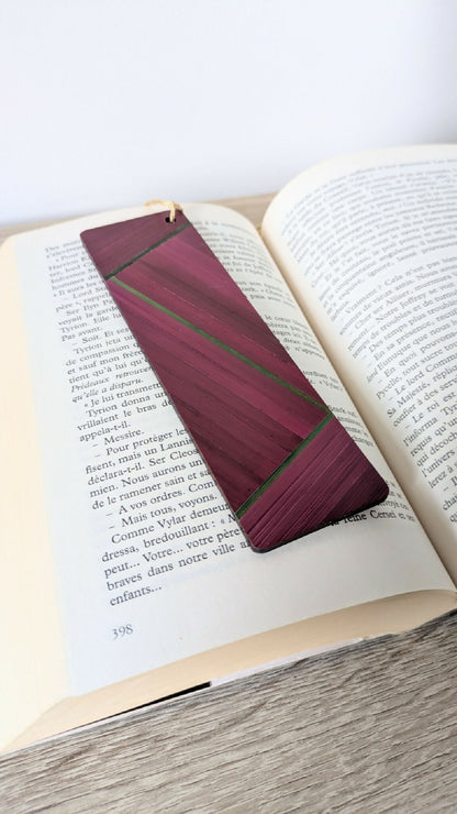 Marque-pages avec marqueterie de paille Bordeau/Vert/Beige