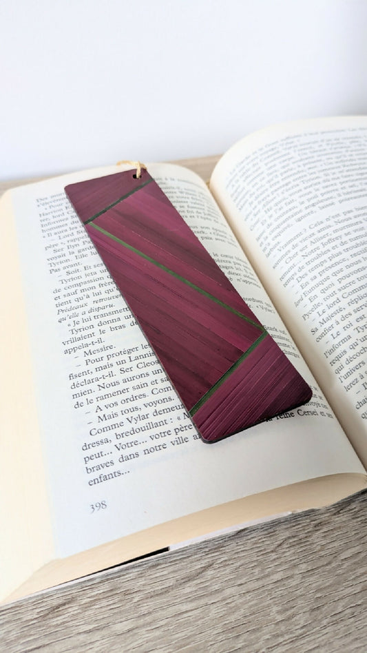 Marque-pages avec marqueterie de paille Bordeau/Vert/Beige